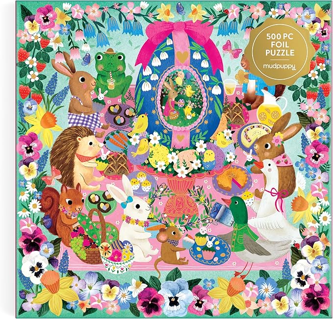 Mudpuppy Egg-Cellent Day – 500 Piece Family Foil Jigsaw Puzzle with Colorful and Fun Illustrations of Adorable Animals During Easter for Children Ages 8 and Up