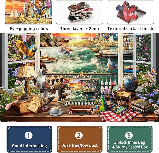 1000-Piece Puzzle for Adults - Relaxing Jigsaw Puzzle for Adults, Fun and Challenging Jigsaw Puzzles, Seaview by The Window Puzzle, 26.65 x 19.25 in