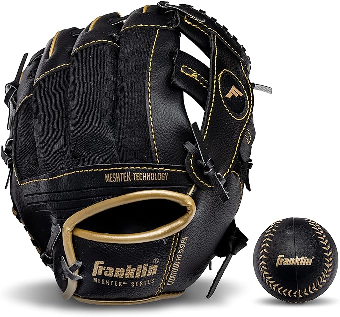 Franklin Sports Kids Baseball Glove + Foam Ball Sets - Meshtek Youth Teeball Gloves for Kids + Toddlers - Left + Right Hand Throw - 9.5" Inch