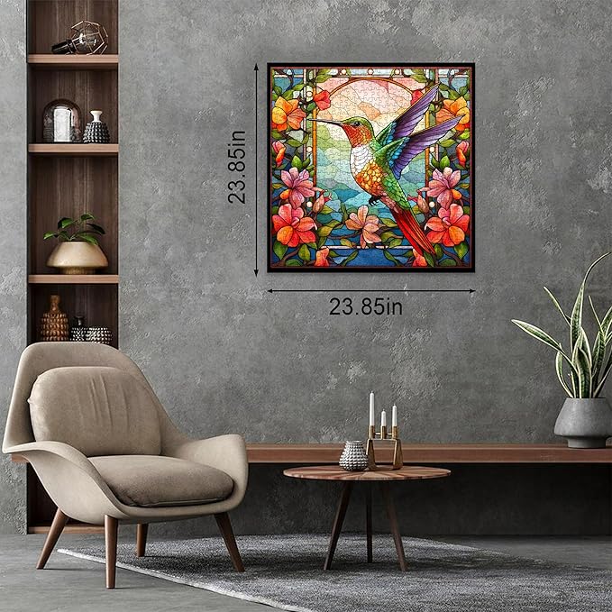 Hummingbird Puzzles for Adults 1000 Pieces, Stained Glass Spring Bird Flower Impossible Art Puzzle, Hard Challenging Bird Garden Jigsaw Puzzle as Home Wall Art Decor