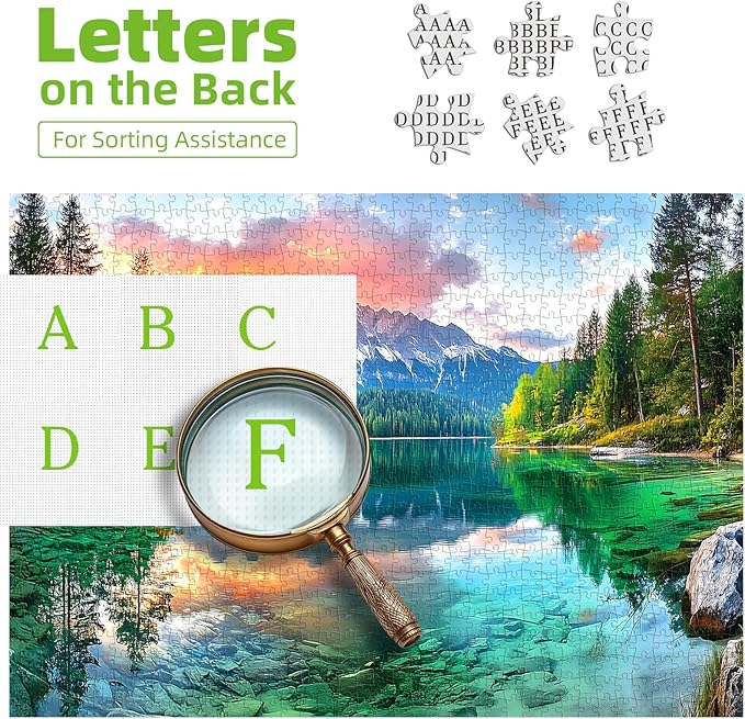 Mountain Lake Landscape 300 Piece Puzzle for Adults Beautiful Sunset Nature Scenery Jigsaw Puzzle with Letters on Back Perfect Family Seniors Game Night Gift