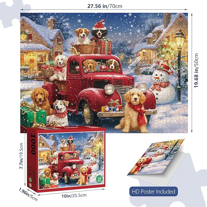 Santa Paws Jigsaw Puzzles 1000 Pieces for Adults -Challenging Christmas Puppy Blessings Art, Premium Matte Finish, 27.56 x 19.68 Inches, Perfect for Game Nights