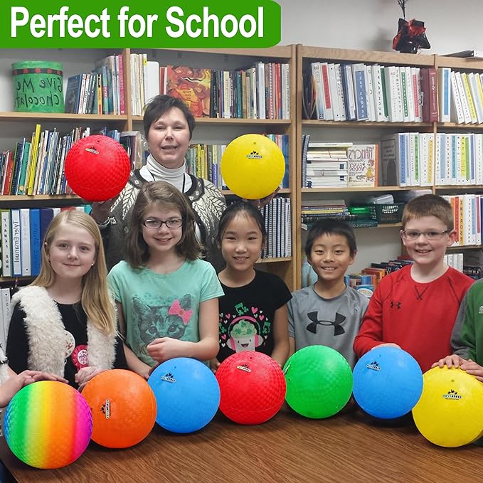 Playground Balls 8.5 Inch, Kickball Dodgeball for Kids and Adults - Bouncing Dodge Ball, Handball, Square Game for Outdoor & Indoor + Free Pump & Mesh Bag