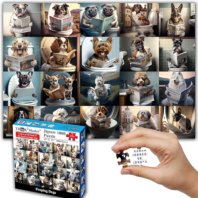 Think2Master Pooping Dogs & Puppies 500 Pieces Very Large Pieces Jigsaw. for Adults & Seniors 13+ Size: 26.8” x 18.9”
