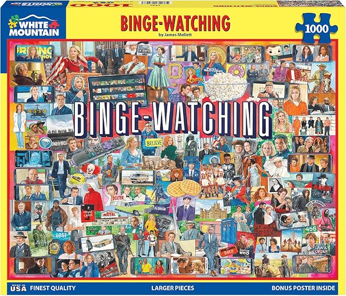 White Mountain 1000 Piece Jigsaw Puzzle TV Shows Pop Culture Collage Puzzles with Large Pieces for Adults and Family 24"x30" - Binge Watching