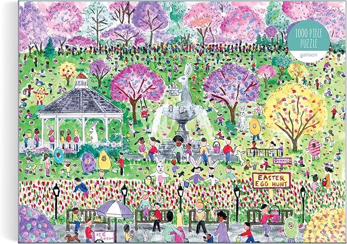 Galison Easter Egg Hunt – 1000 Piece Michael Storrings Puzzle Featuring The Spirit of Easter Festivities at A Whimsical Park