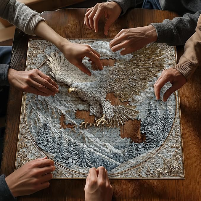 Carved Eagle Jigsaw Puzzle 1000 Pieces, Nature Bird Bald Eagle Puzzle Unique Art, Mountain Puzzle for Adults Animal White Forest