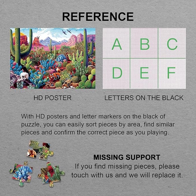 Cactus Landscape Puzzles for Adults 1000 Pieces Nature, Beautiful Plant Desert Oasis Art Jigsaw Puzzles, Bird Flower Animal Painting Puzzle As Home Decor