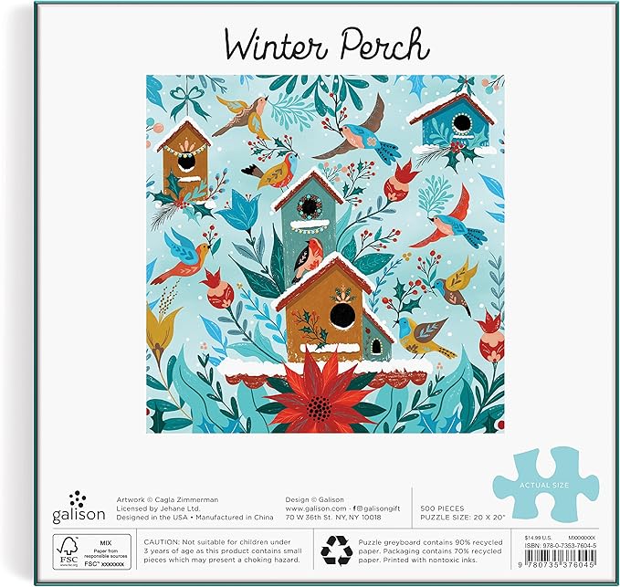 Galison Winter Perch 500 Piece Puzzle from Galison - 20" x 20" Winter Themed Puzzle That is Perfect for The Holidays, Colorful Artwork, Thick and Sturdy Pieces, Makes a Wonderful Gift!