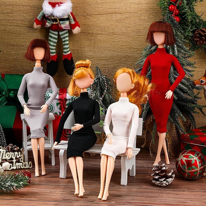 UPINS 4 Pieces 11.5 Inch Doll Clothes Girl Accessories Winter Sweaters Dress Doll Clothing Dolls Outfits for Girls Birthday Gifts Pretend Play Decor