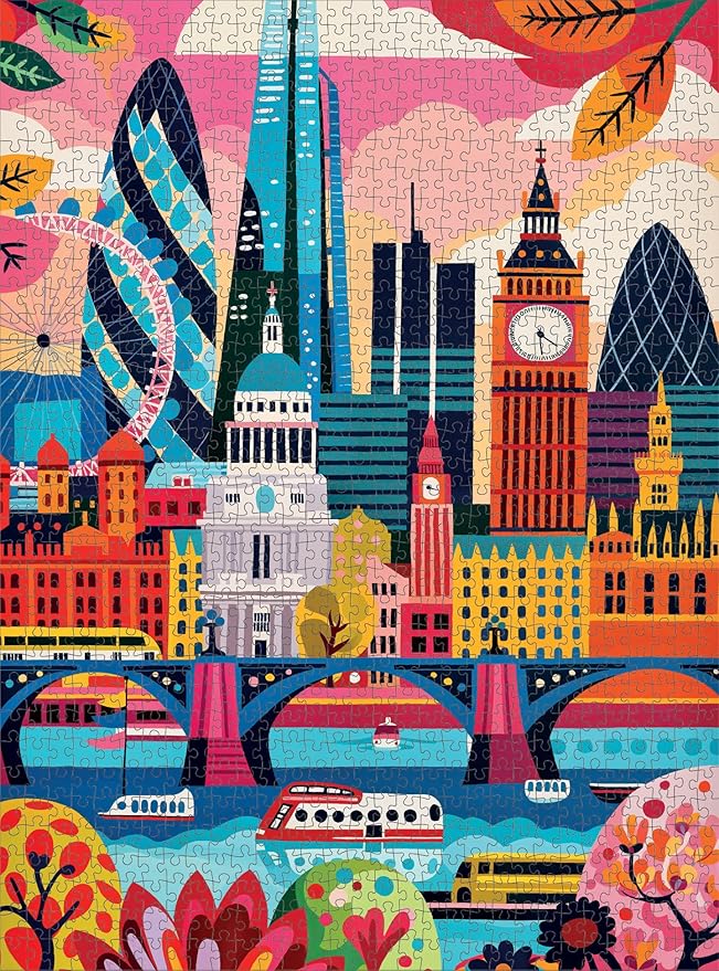 Cross & Glory - Colourful London - 1000 Piece Jigsaw Puzzle for Adults | Iconic Landmarks of London | Challenging Puzzle for Art and Travel Lovers
