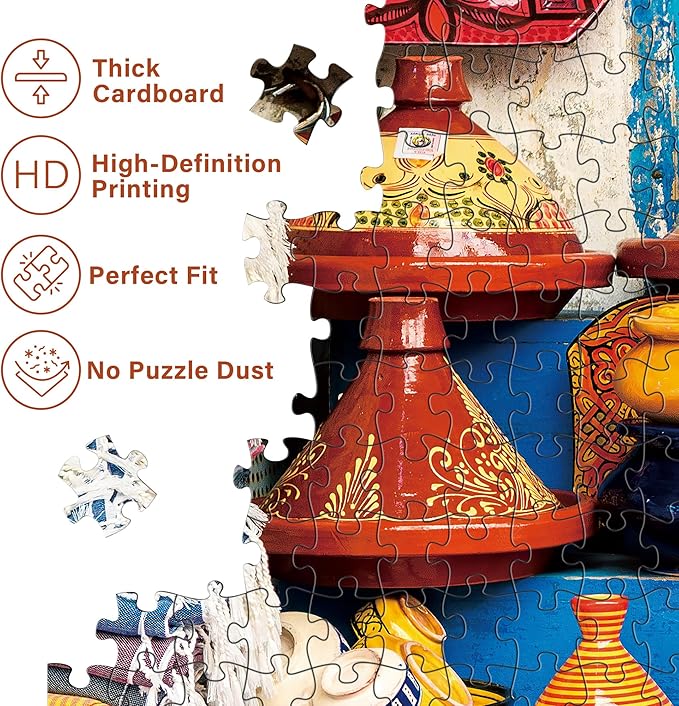 BenBen 1000 Piece Jigsaw Puzzle for Adults, Moroccan Pottery, Jigsaw Puzzle with Letters or Patterns on Back, Challenging Puzzle for Game Night