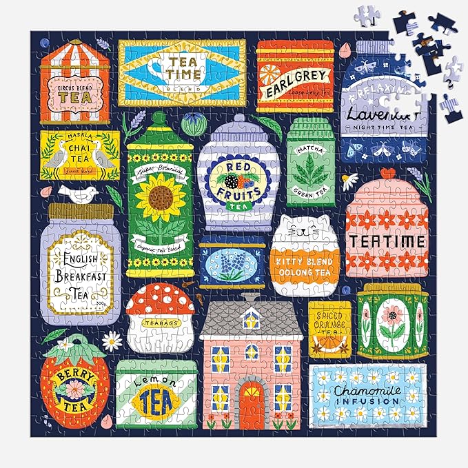 Galison Spot of Tea – 500 Piece Jigsaw Puzzle Featuring Charming Illustrations of A Variety of Tea Packets from Around The World