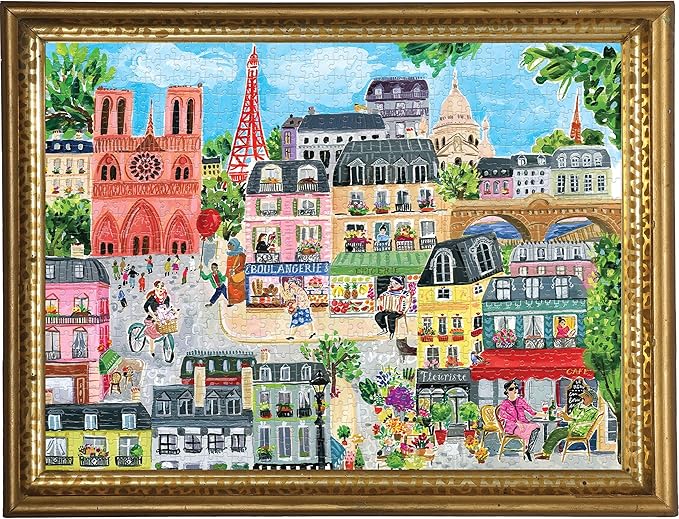 eeBoo 1000 Piece Puzzle - Paris in a Day Jigsaw Puzzle for Adults, Rectangular 28" x 21" Made with Recycled Board & Vegetable-Based Ink