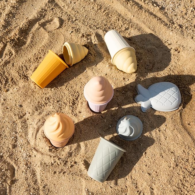 BLUE GINKGO Ice Cream Sand Toys - Silicone Beach Toy Ice Cream Set of 4 | Easy Clean, Travel-Friendly | Bath Toys for Toddlers and Children (Sunset Multi Pack)