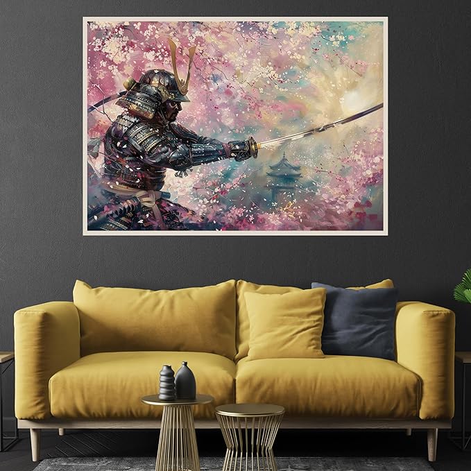 Cherry Blossom and Samurai Jigsaw Puzzle 1000 Pieces for Adults - Floral Puzzle Gift for Japan Lovers - 1000pc Horizontal Puzzles (50x70cm / 19.685"x27.559")