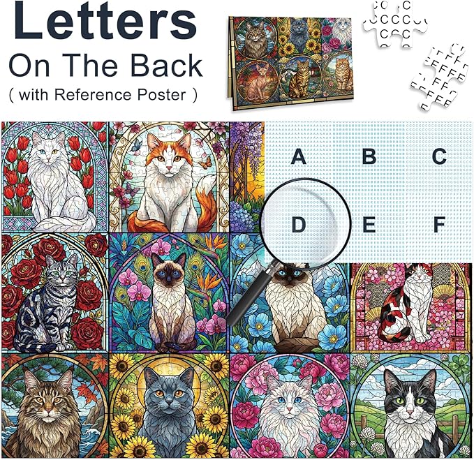 Stained Glass Puzzle Cat Puzzles for Adults 1000 Pieces, Mosaic Art Colorful Flowers Cat Jigsaw Puzzles 1000 Pieces, Hard Difficult Funny Jigsaw Puzzles for Adults