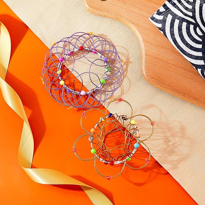 Skylety 2 Pieces Mandala Flower Basket Toy Flexible Iron Basket Creative Handmade Magic Loops Wire Fidget Toy for Teens Christmas Winter Party Favors (Purple, Gold)