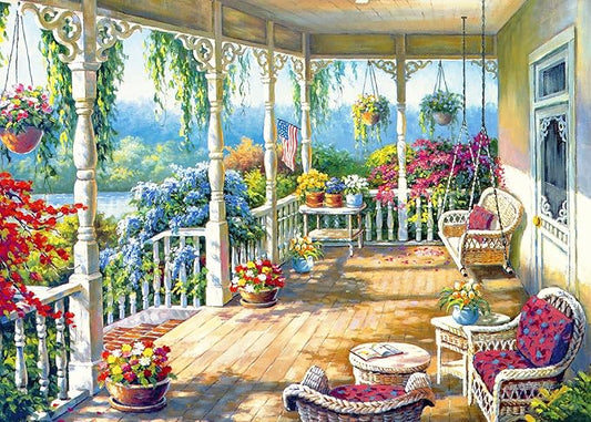 1000 Piece Puzzle for Adults, Floral Front Porch Puzzles for Adults 1000 Pieces, Floral House Porch Jigsaw Puzzles 1000 Pieces Charming Flowering Portico Puzzle Oil Painting Puzzles for Seniors Teens