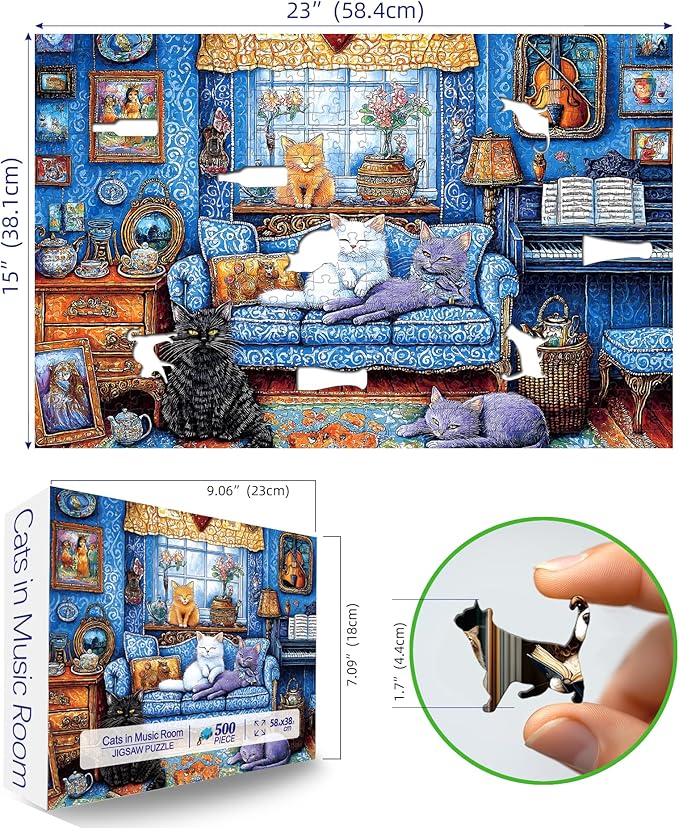Blueforest 500 Piece Puzzles for Adults Clearance, Difficult Jigsaw Puzzles for Adult Challenging, Funny Cute Cats Unique Jigsaw Puzzles for Gifts Party Games Family Fun