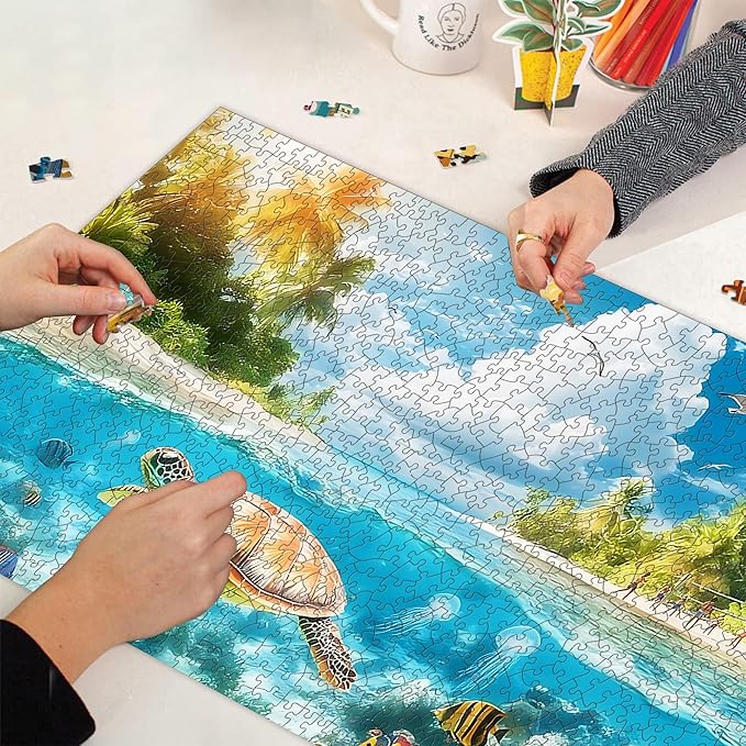 Bimkole Turtle Puzzles for Adults 1000 Pieces, Coral Paper Jigsaw Puzzle 1000 Pieces - Fun and Challenging Family Decoration Puzzle Great Gift Idea, Finished Size is 31.5 x 16.14 in