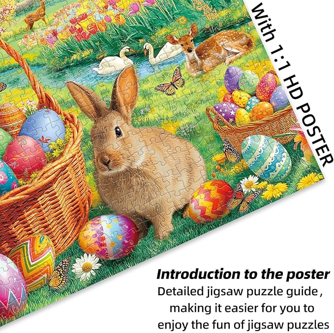 Sutinban Easter Puzzles for Adults 500 Pieces - Adorable Bunny, Colorful Eggs & Spring Garden Scene, Family Holiday Activity Puzzle Gift for Adults Senior