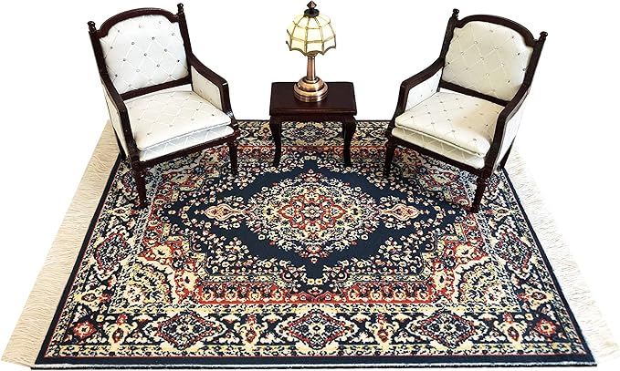 Set of 2 Dollhouse Area Rugs – Miniature Carpet Accessories for Doll Houses, 10 x 7 Inch Rectangular Floor Décor, Oriental Style