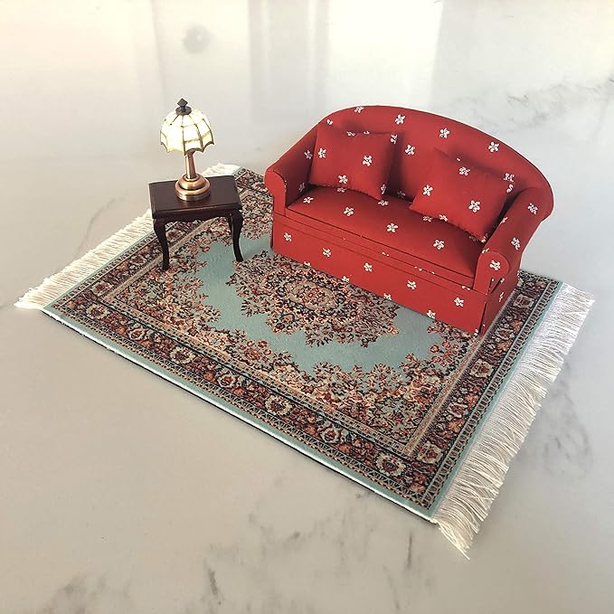 Set of 4 Dollhouse Area Rugs – Miniature Carpet Accessories for Doll Houses, 10 x 7 Inch Rectangular Floor Décor, Oriental Style