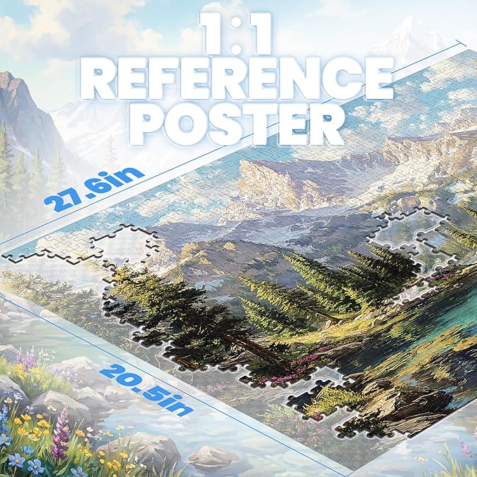 Puzzles for Adults 1000 Pieces, National Park Nature Snow Mountain Lake Forest, 1000 Piece Puzzle for Adults Seniors, Hard Jigsaw Puzzles with Letters on Back, 1:1 Poster
