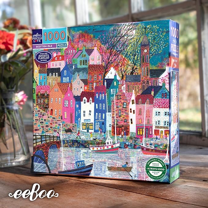 eeBoo 1000 Piece Puzzle - Scottish Isle Jigsaw Puzzle for Adults, Square 23" x 23" Made with Recycled Board & Vegetable-Based Ink