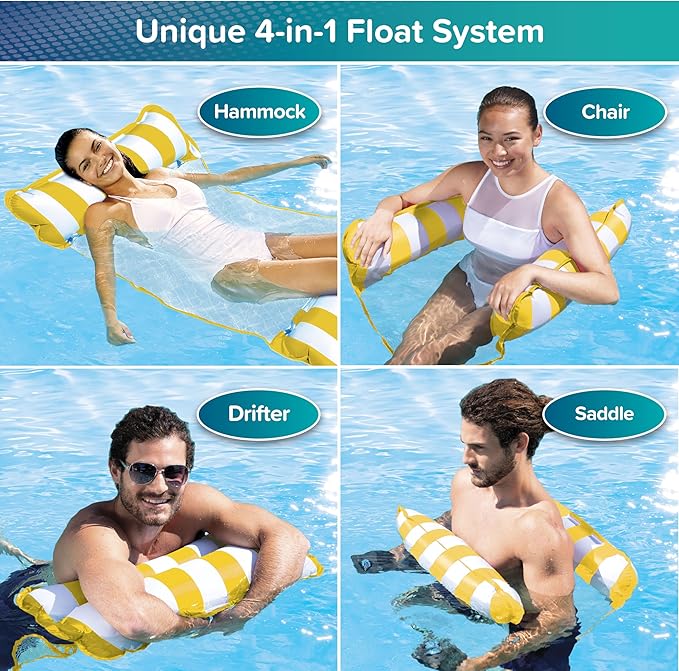 Aqua Original 4-in-1 Monterey Hammock Pool Float & Water Hammock – Multi-Purpose, Inflatable Pool Floats for Adults – Patented Thick, Non-Stick PVC Material – Golden Sunshine