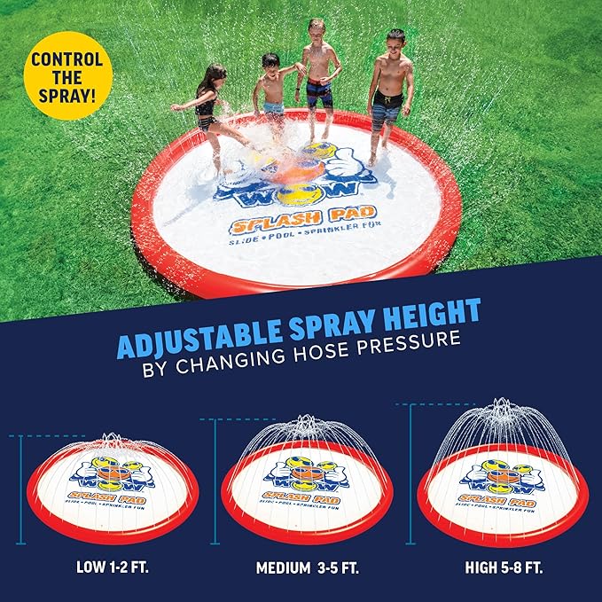 WOW Sports Giant Splash Pad, Durable wading pool with Built in Sprinklers
