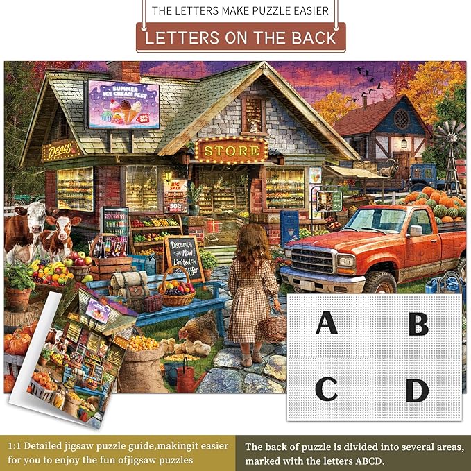 HUADADA Puzzles for Adults 1000 Pieces,Challenging Game Toys, Puzzles 1000 Pieces,Impossible Puzzle, Family Decoration Puzzle 1000-Countryside Supermarket