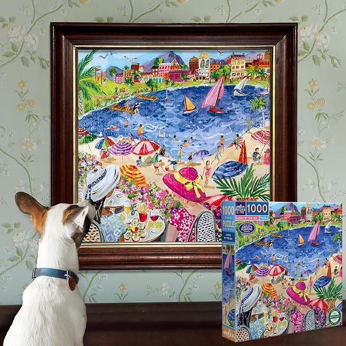eeBoo 1000 Piece Puzzle - Lunch by The Sea Jigsaw Puzzle for Adults, Square 23" x 23" Made with Recycled Board & Vegetable-Based Ink