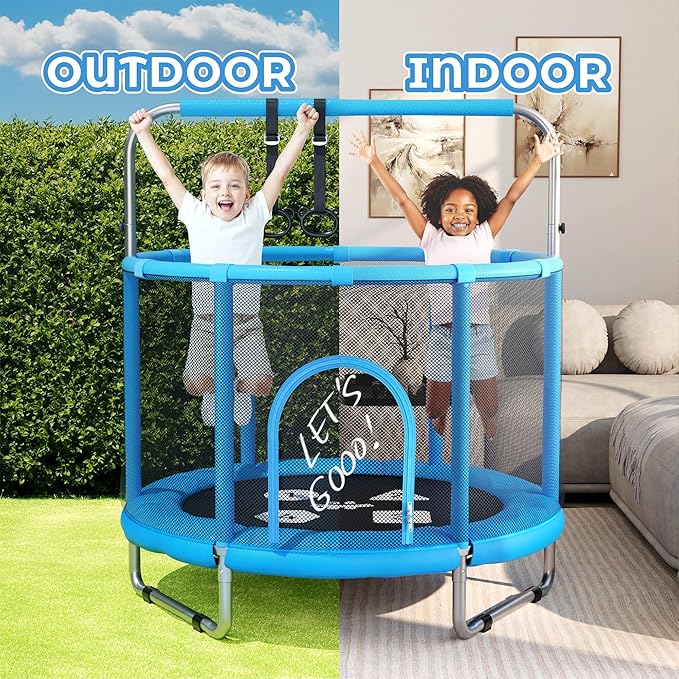 Happin® 55’’ Trampoline for Kids with Safety Enclosure, Indoor & Outdoor Toddler Trampoline, Ultra Safe Design with Multi Activity Accessories, Perfect Toddler Gift for Boys & Girls Ages 1–8