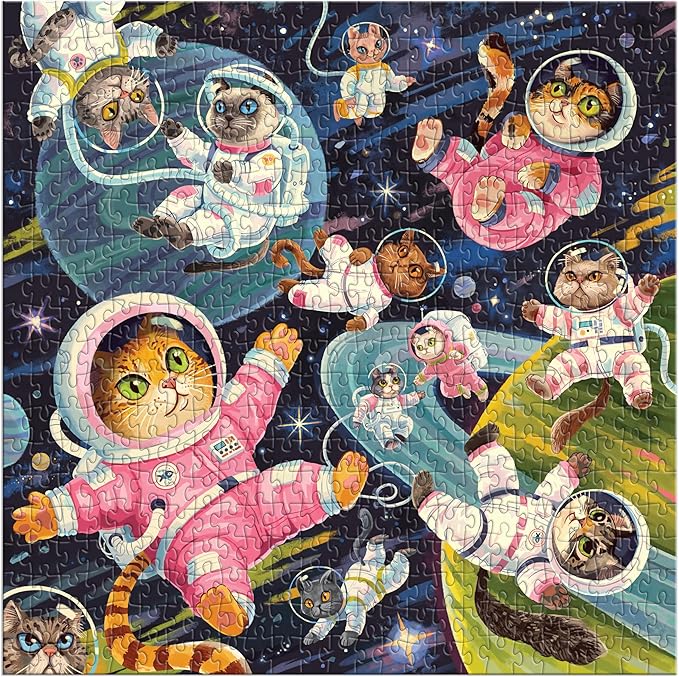 Galison Space Meowdyssey – 1000 Piece Jigsaw Puzzle Featuring Beautiful Artwork of A Cosmic Cat Filled Galaxy