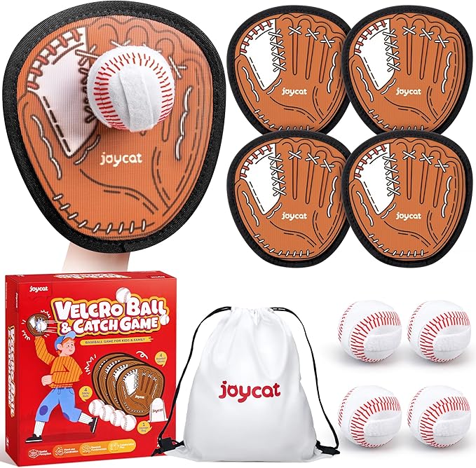JoyCat Toss and Catch Ball Game for Kids,4 Paddles Outdoor Toys for Family Camping, Beach & Yard Game,Toddler Baseball Glove&Sticky Ball Set, Sports Easter Basket Stuffer Gifts for Boys Girls Age 3-12
