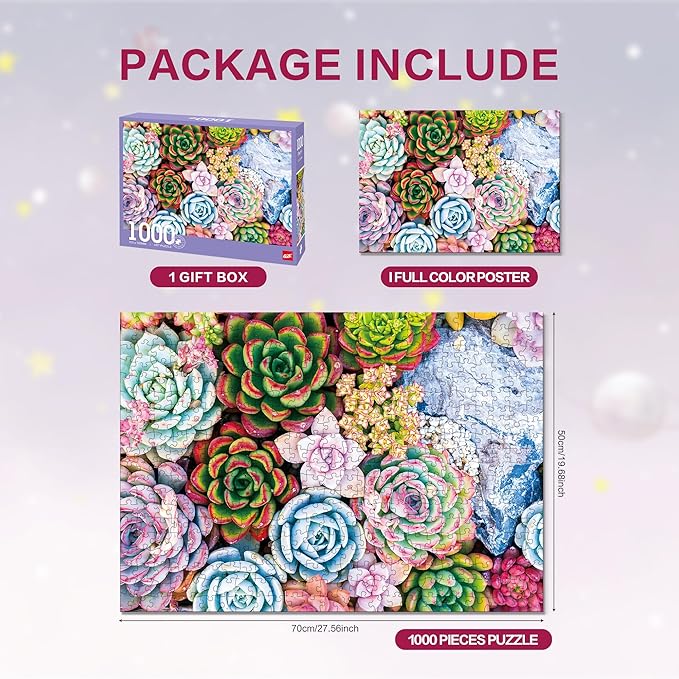 1000 Piece Jigsaw Puzzle for Adults - Succulent Plant Design,Perfect for Family Fun and Gift Giving - Finished Puzzle Size is 26.75 x 19.75