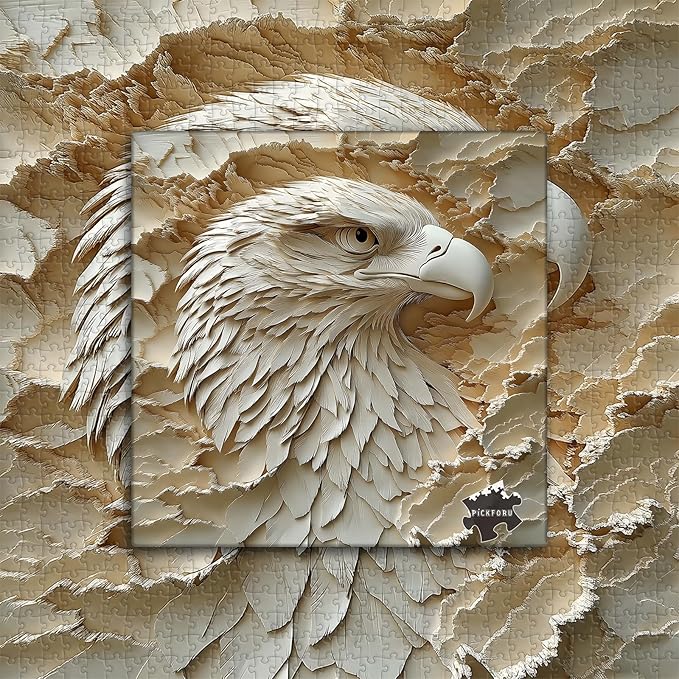 Paper Eagle Jigsaw Puzzle 1000 Pieces for Adults，White Bald Eagle Paper Cut Art Bird Puzzle，Unique Impossible Animal Puzzle Hard Difficult Challenge for Adults