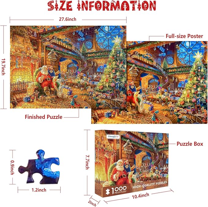 Christmas Puzzles 1000 Pieces, Santa Clause Christmas Puzzle, Santa's Cabin Christmas Puzzles, Christmas Puzzles for Adults 1000 Piece Puzzle for Adults Christmas, Christmas Jigsaw Puzzles
