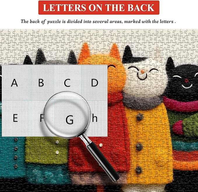 Cat Puzzle for Adults,Cozy Cat Art Jigsaw Puzzle 1000 Pieces, Cute Colorful Kitten Puzzles Embroidery Style, Funny Whimsical Cat Puzzle Kitty Challenge