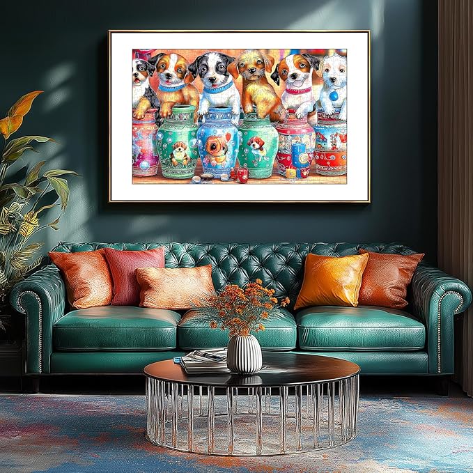 MINIWAN 300 Piece Jigsaw Puzzles for Adults - Cute Puppies in Colorful Vases Design, 17x11 Inches Medium Difficulty Puzzle for Relaxation & Home Decor