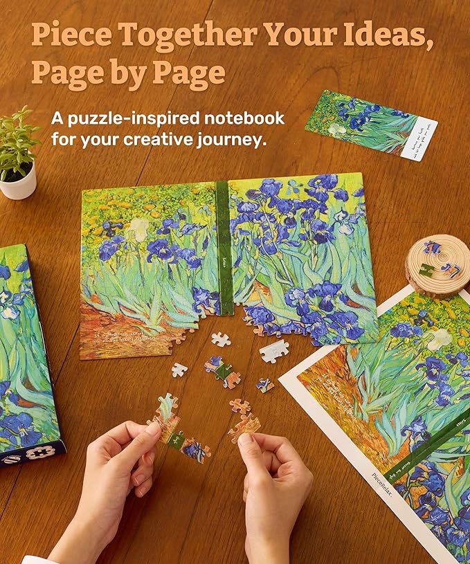 PieceRelax A5 3D Puzzle Journal for Adults, 300 Piece Plastic Jigsaw Book Cover (Includes Notebook) - Van Gogh - Irises, Unique Gift [YA1065]