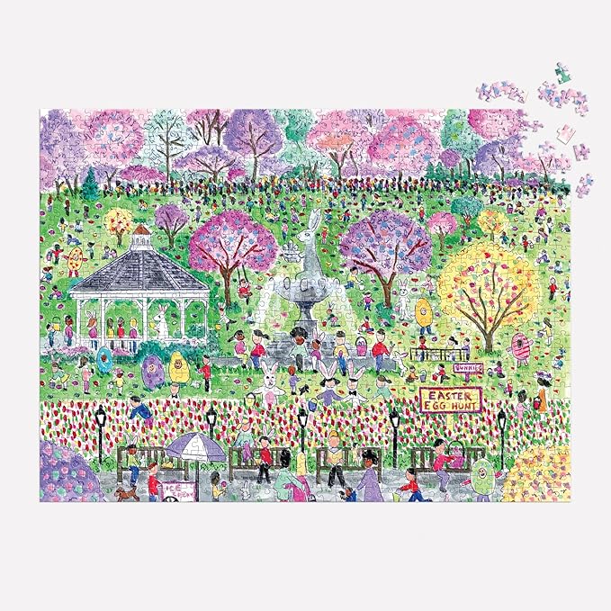 Galison Easter Egg Hunt – 1000 Piece Michael Storrings Puzzle Featuring The Spirit of Easter Festivities at A Whimsical Park