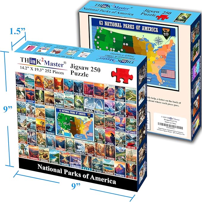 Think2Master Vintage USA National Park 250 Pieces Jigsaw Puzzle. Great for Adults and Seniors. 14.2” X 19.3”