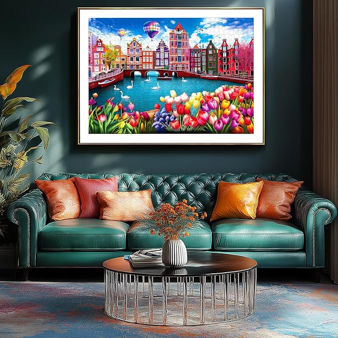500 Pieces Puzzles for Adults, Amsterdam Netherlands - City of Canals, Challenging Jigsaw Puzzles for Adults Tulip Flower, Gift for Jigsaw Puzzle Lovers, 23 x 15 inch