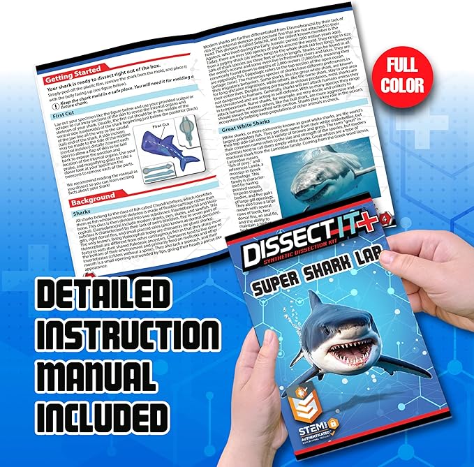 Dissect-It Super Shark Lab Dissection Kit, 40-Piece Realistic Synthetic STEM Science Kit with Tools, Reusable Toy Marine Biology for Kids Ages 6+