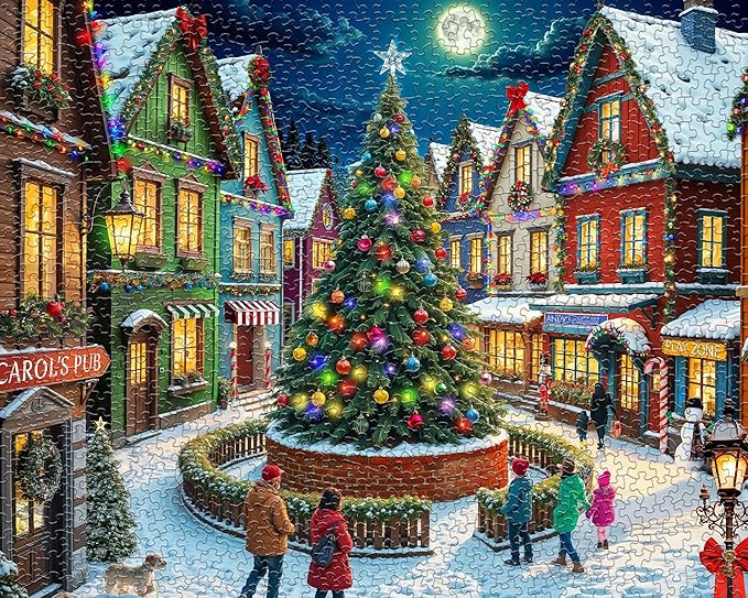 Springbok Merry Town Square 1000 Piece Jigsaw Puzzle for Adults - Christmas and Holiday Puzzle - Unique Cut Pieces - Made in USA