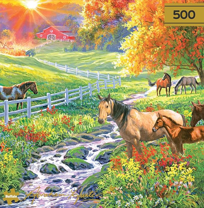 Buffalo Games - September Pasture – Abraham Hunter - 500 Piece Fall Jigsaw Puzzle - Festive, Premium Gold Collection Puzzles for Adults – Precision-Cut Pieces, Autumn Artwork, Relaxing, Seasonal Fun