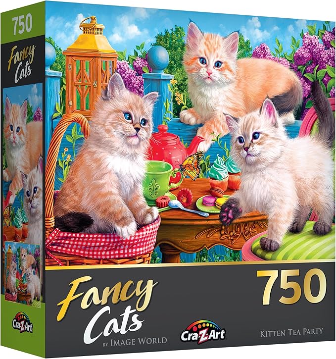 RoseArt - Fancy Cats - Kitten Tea Party - 750 Piece Jigsaw Puzzle for Adults